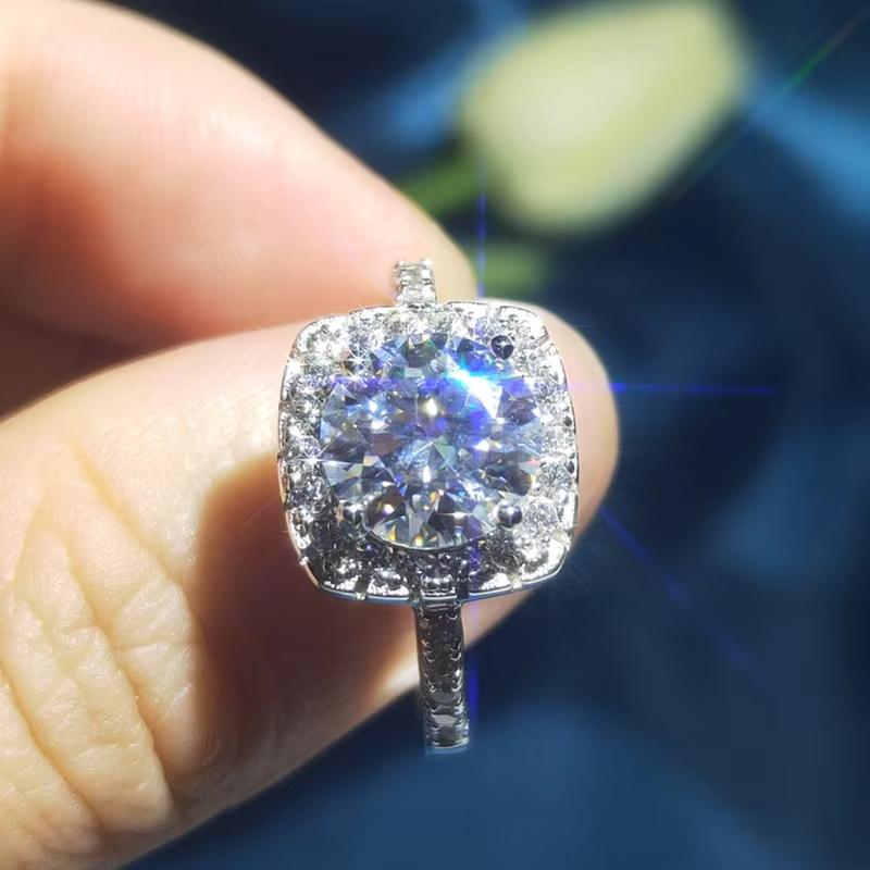 925 Silver Moissanite Engagement Ring, 0.5/1 Carat Options