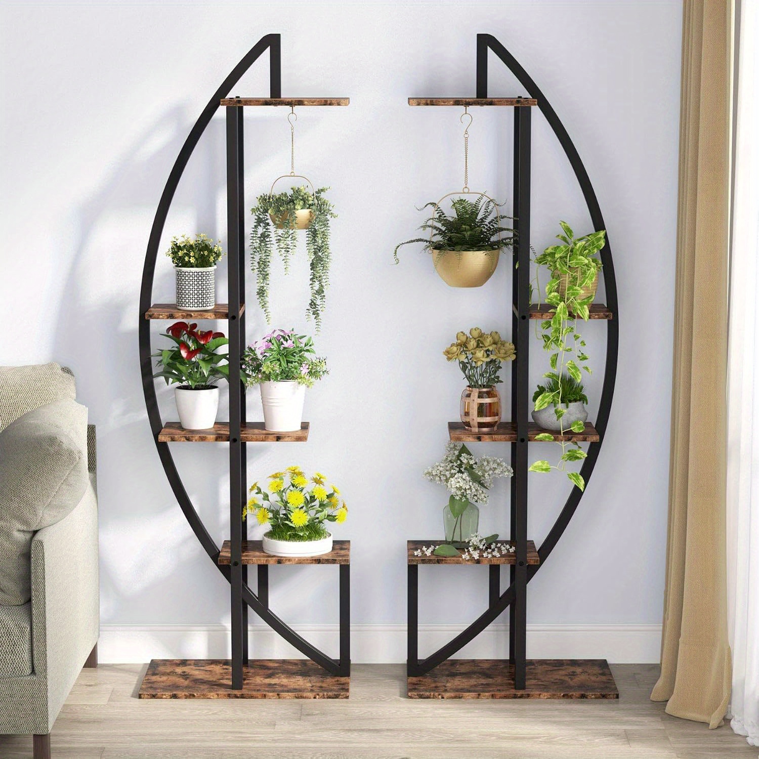 

Pack Of 2 5-tier Plant Stands, Curved Display Shelf For Bonsai & Flowers, Indoor Garden/ Balcony, Vintage Style