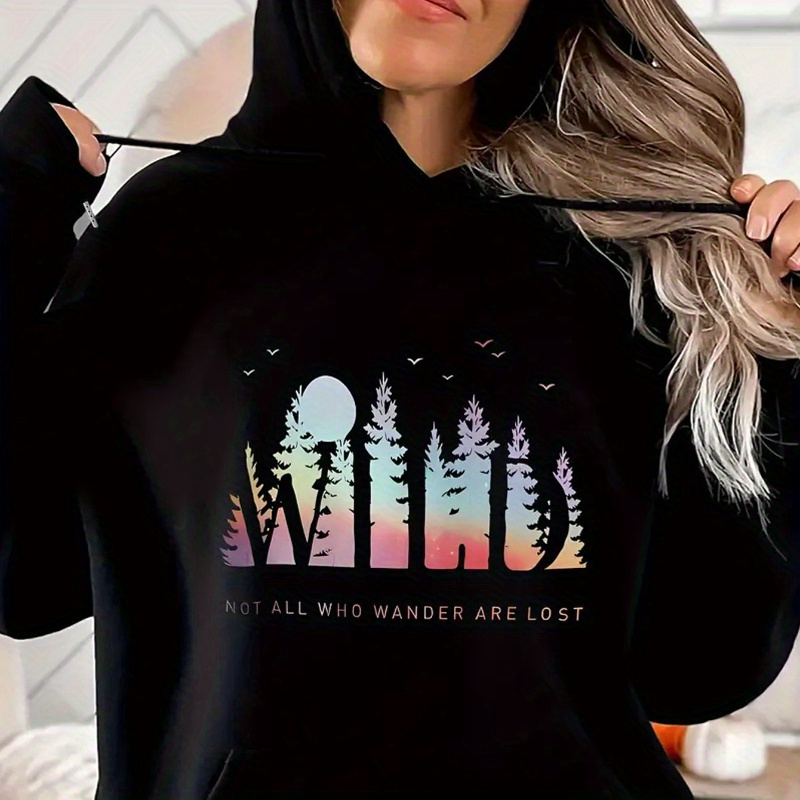 

Graphic Print Hoodie, Drawstring Casual Hooded Sweatshirt For Winter & Fall, Women's Clothing