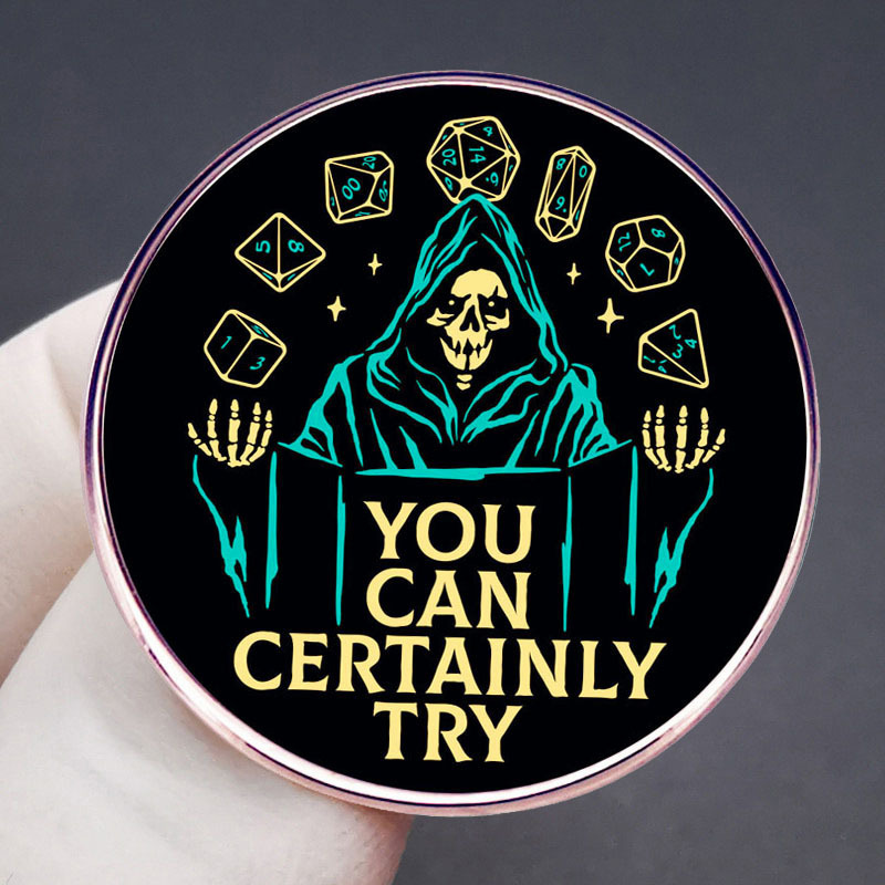 

- ' Try' & Dungeons Pin - Alloy Metal For Backpacks, For Men