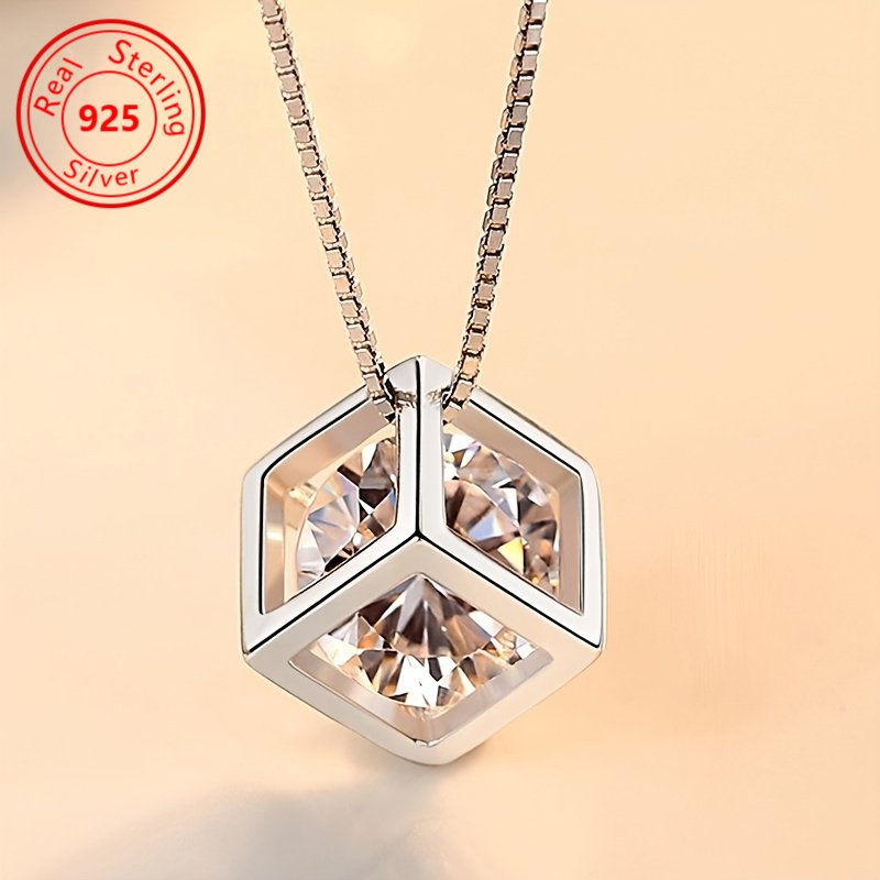 

1 Exquisite Inlaid Cube 925 Sterling Silver Pendant Necklace - Elegant Vintage Jewelry Suitable For Both Men And Women, Perfect For Valentine's Day, Daily Life, And Party Occasions