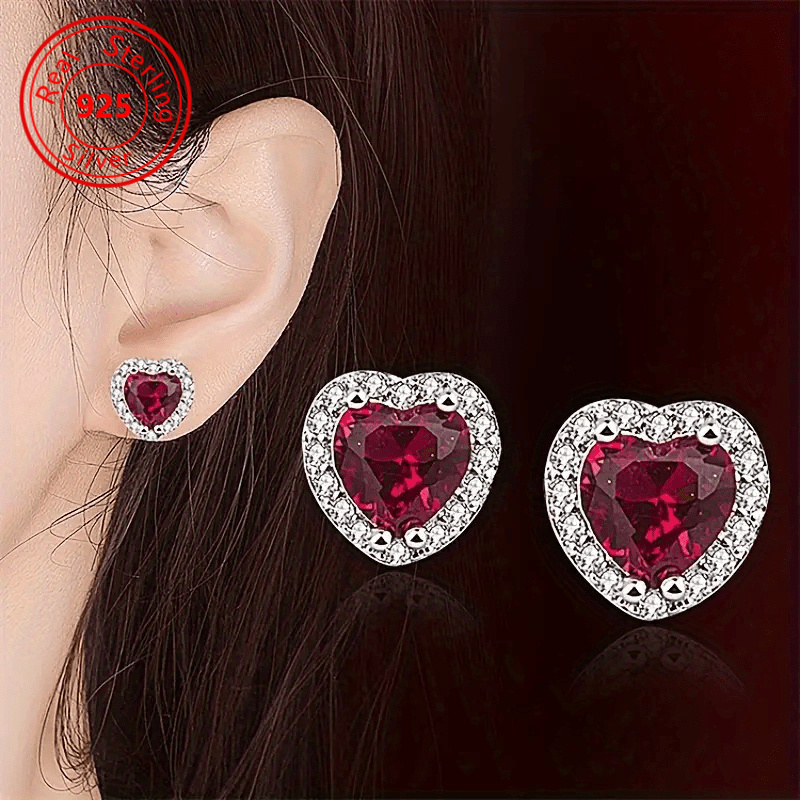 

3 Pairs/ Sets Of Sparkling 925 Sterling Silver Zirconia Heart Earrings, And Elegant Women's Engagement Wedding Jewelry, Thanksgiving Jewelry Gifts