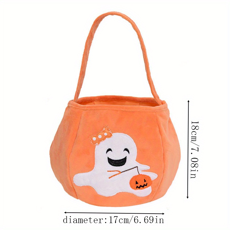 customizable halloween embroidery candy bag polyester cute pumpkin skeleton design portable shoulder strap lightweight foldable open top wet wipe clean for trick or treat decor details 8