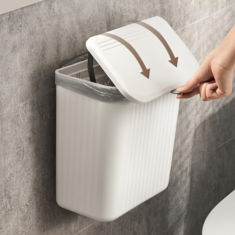 1pc wall mounted trash can with   and built in toilet paper holder manual electricity free garbage disposal for bathrooms home storage details 4