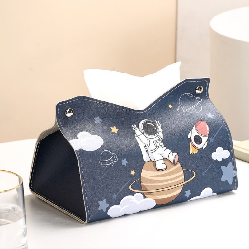 1 Astronaut Theme Tissue Box, Light Luxury Leather, Creative Cartoon For Room, Restaurant, Dormitory Essential