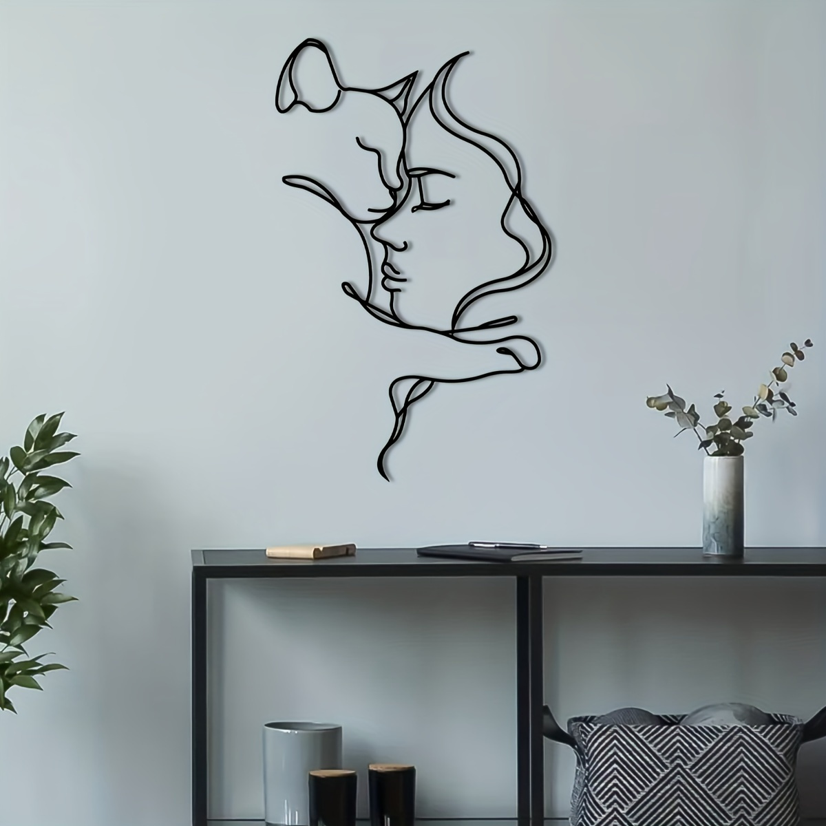 

Cat And Woman Silhouette Metal Wall Art - Contemporary Hanging Ornament, No Electricity Required, Perfect Gift For Cat Lovers And Home Decoration