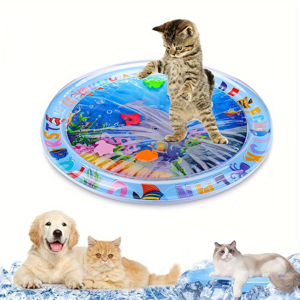 

Ocean-themed Interactive Cat Water Play Mat - Pvc Cushion With Floating For Indoor Fun And Boredom