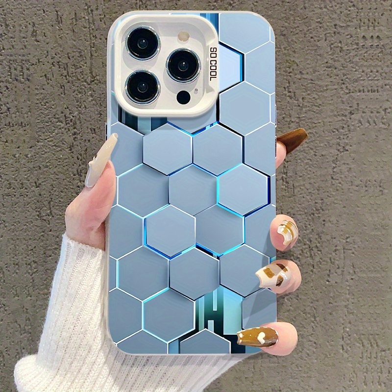 TEMU Phone Case: Tech-inspired Honeycomb Pattern Tpu Phone Case Compatible With Iphone 7/8/x/xs/xr/11/12/13/14/15/16 Plus/pro/max/ And More Models