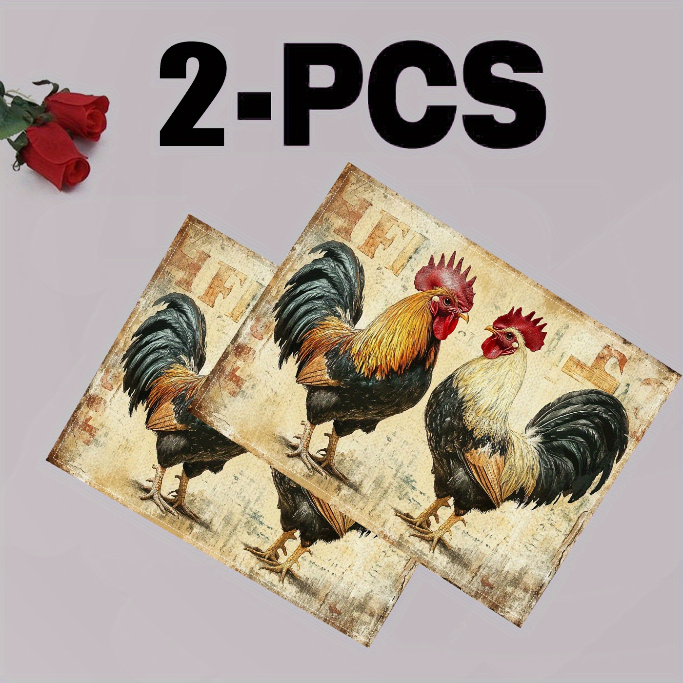 

2pcs/4pcs Large Rooster Print Linen Placemats, Dirt-resistant And Heat-resistant, Suitable For Party, Kitchen, Restaurant Decoration