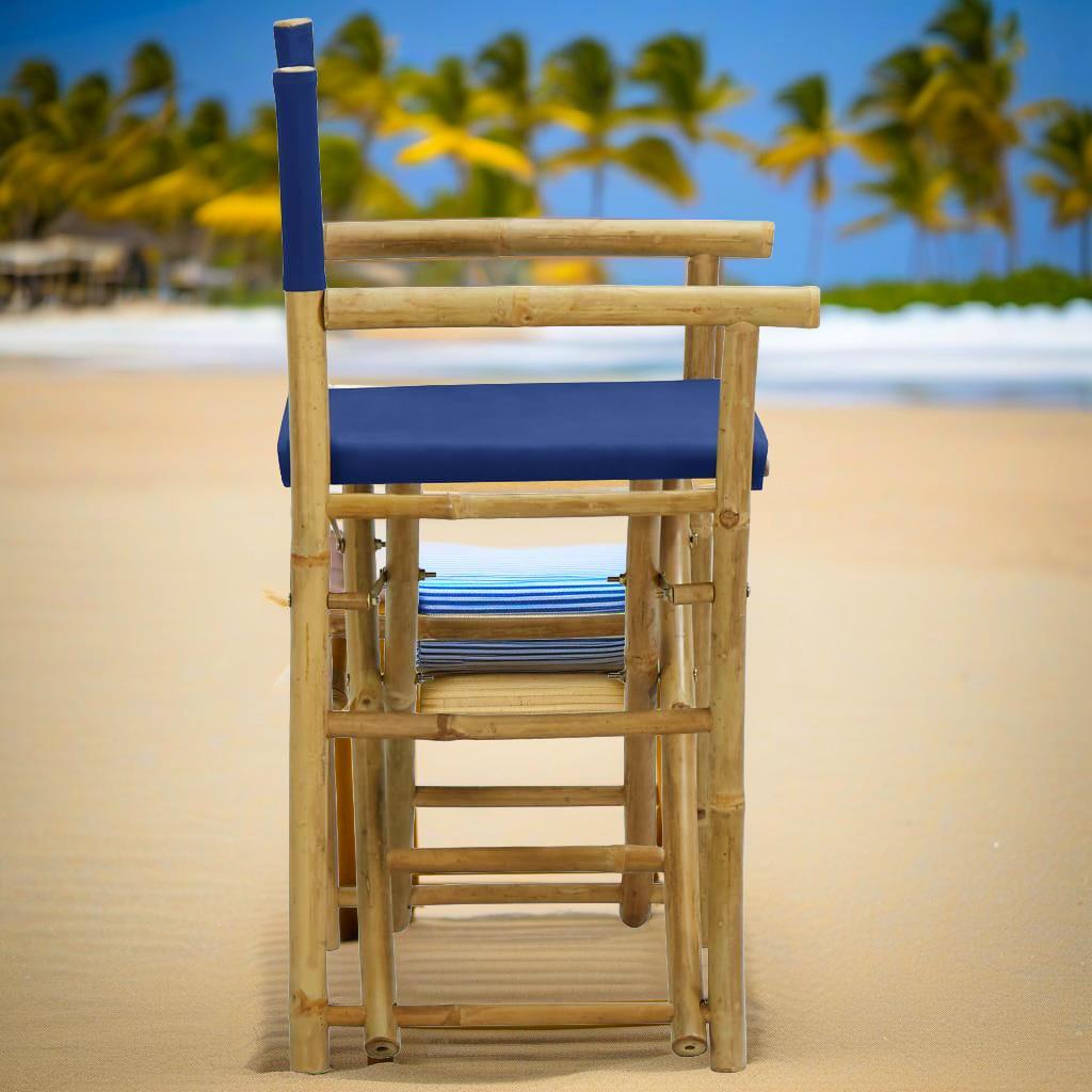 

Folding Bamboo Canvas Director Chairs Set Of 2 Blue Color Outdoor Furniture