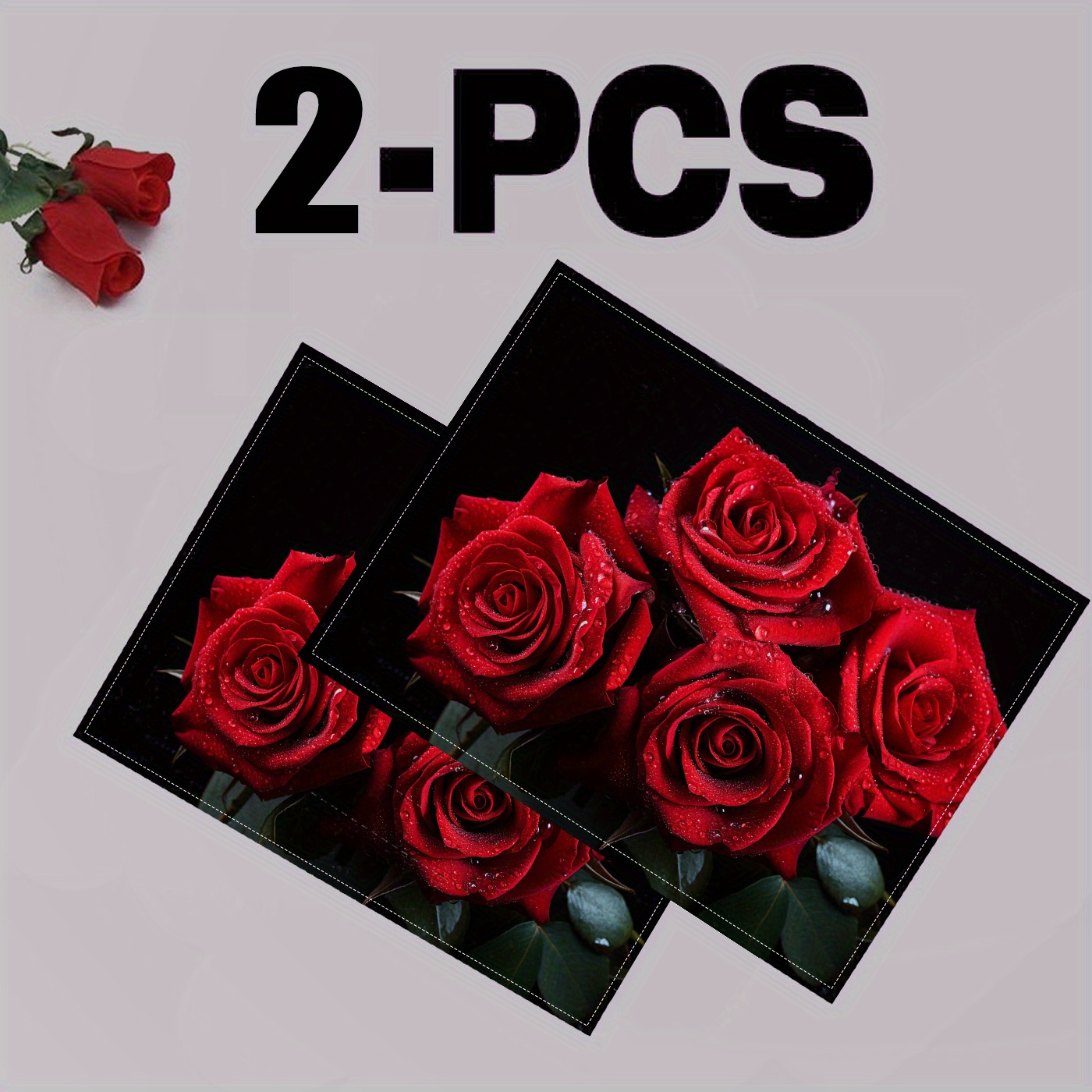 

2-pack/4-pack Red Rose Print Linen Placemats, Durable And Heat-resistant, Rectangular Table Mats For Party, Kitchen, Restaurant Decor, Handwash Only