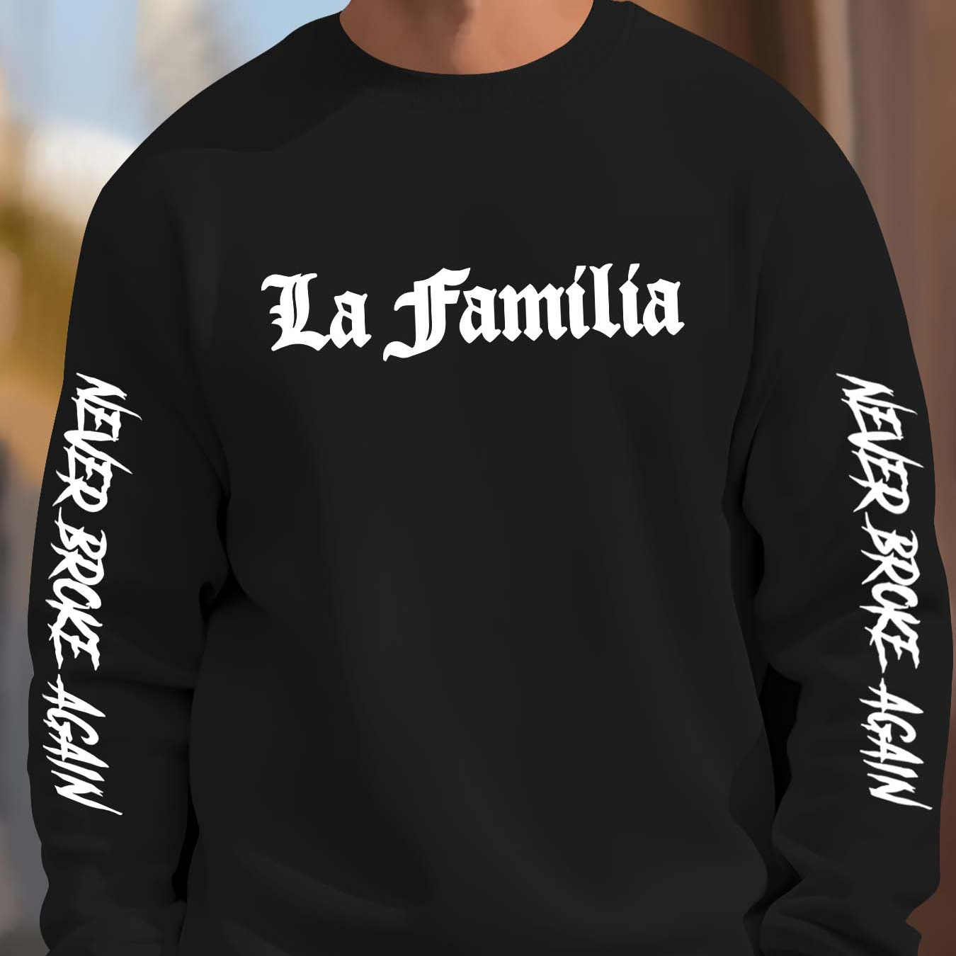 

Men's Casual 'la Familia' Printed Crew Neck Sweatshirt - 100% Polyester Knit Fabric With Slight Stretch, Regular Fit Patterned Pullover For Autumn/winter