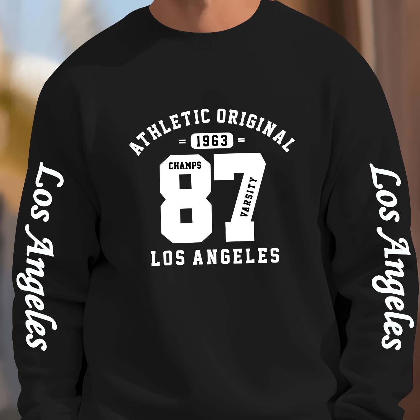 

Men's Athletic Los Angeles '87 Graphic Print Sweatshirt - Casual Crew Neck Polyester Knit With Slight Stretch Pullover, Regular Fit Sports Sweater