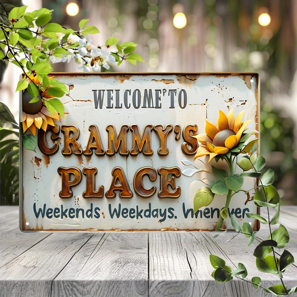 

1pc 3d Visual Effect Aluminum Metal Sign - "welcome To Grammy's Place" - Indoor/outdoor Wall Decor For Garden, Garage & Wall Accents - Transverse Orientation, No Feathers, Electricity-free