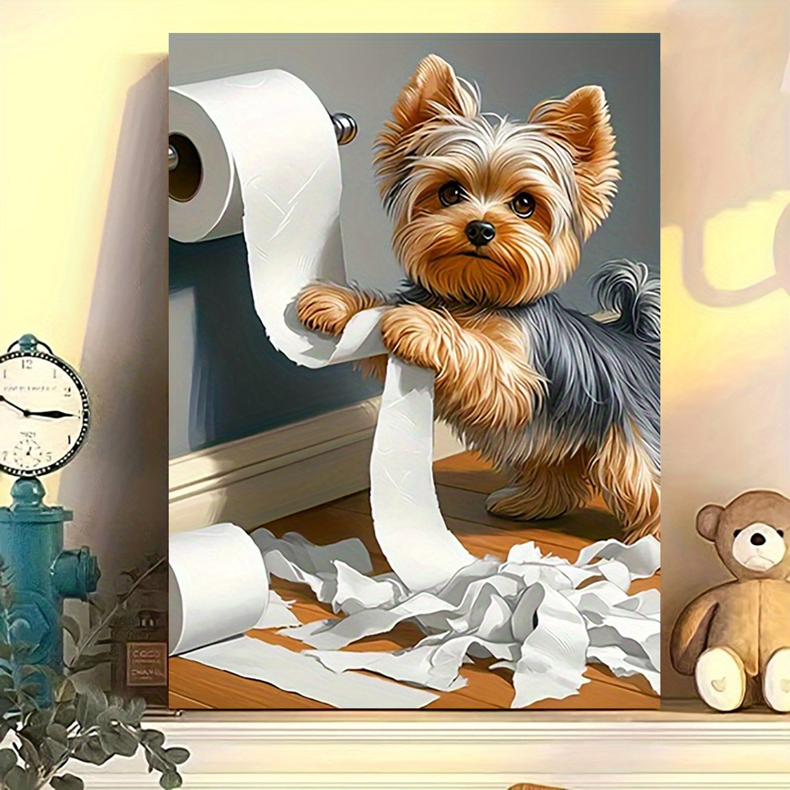 

Yorkie Bathroom Art, 12x16" - Decor For , ,