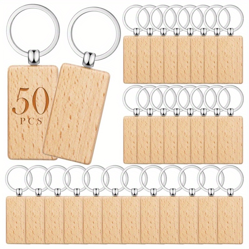 

50pcs Keychain Blanks - Diy Laser Engraved Rectangle Tags For Crafts, Gifts & Decorations, Wood Blanks For Crafts