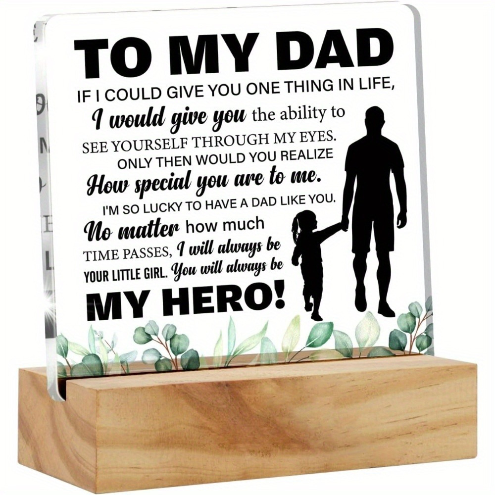 TEMU 1pc, Dad Gifts From Daughter - Acrylic Desk Plaque Sign With Wood Stand - Home Office Keepsake Present - Thank You Gift - Aesthetic Desk Ornament