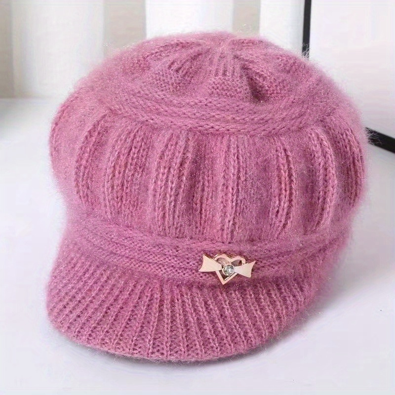 

Cozy Knit Winter Beanie With Visor For Women - , Warm & Stylish Plush Skull Cap With Ear Flaps, Perfect Gift