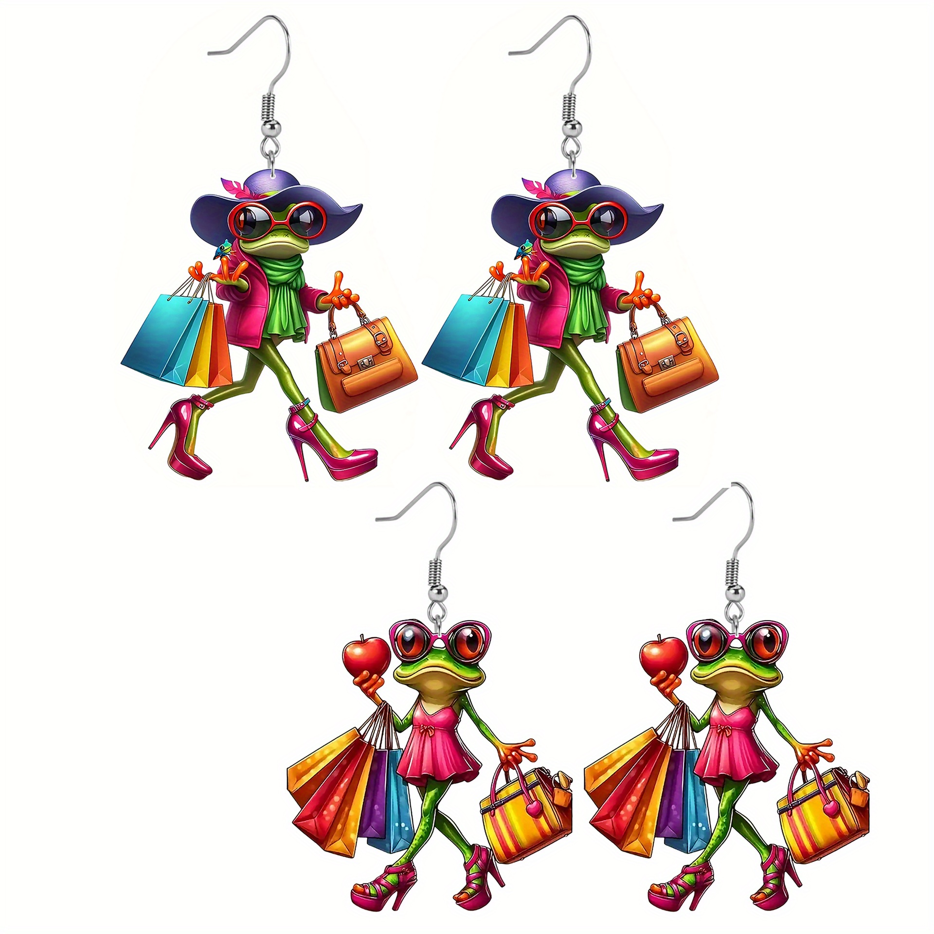 

/set Acrylic Frog Earrings - Fashionable 2d Double-sided Design, Hypoallergenic, Ideal For And Parties