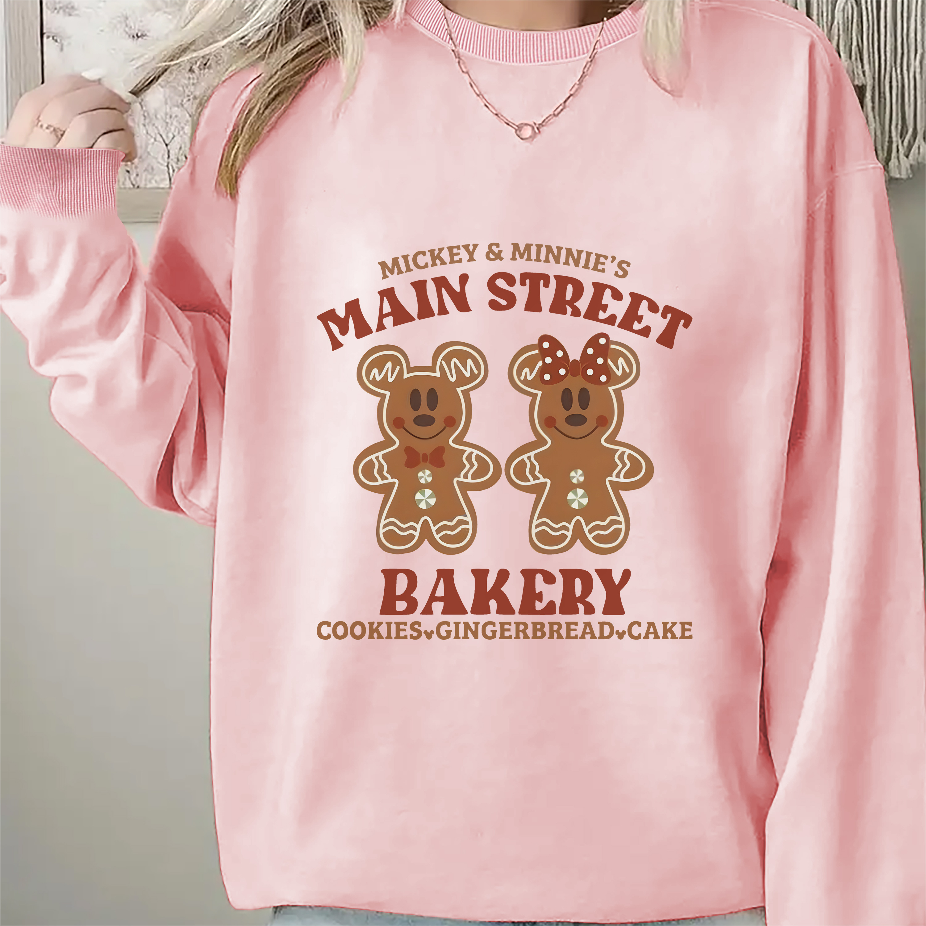 

Christmas Gingerbreadman & Slogan Print Long Sleeve Crew Neck Sweatshirt, Women's Sportswear For Fall & Winter, Outdoor Wear