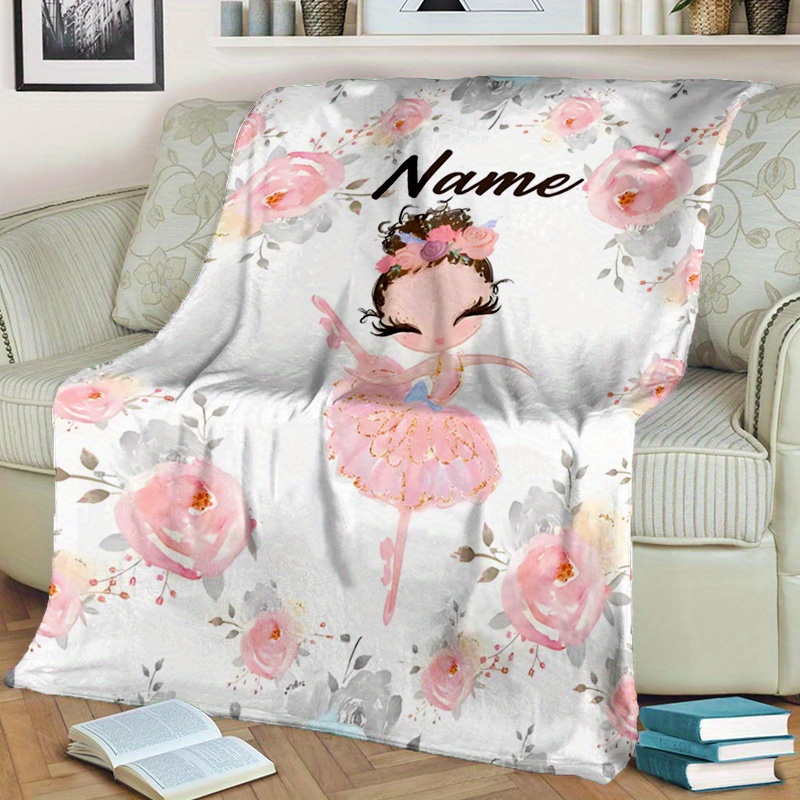 custom ballet dancer name personalized blanket polyester soft warm throw for bed sofa office chair cute ballerina design ideal for christmas halloween gifts details 0