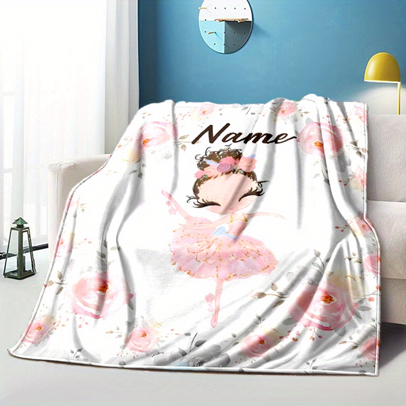 custom ballet dancer name personalized blanket polyester soft warm throw for bed sofa office chair cute ballerina design ideal for christmas halloween gifts details 1