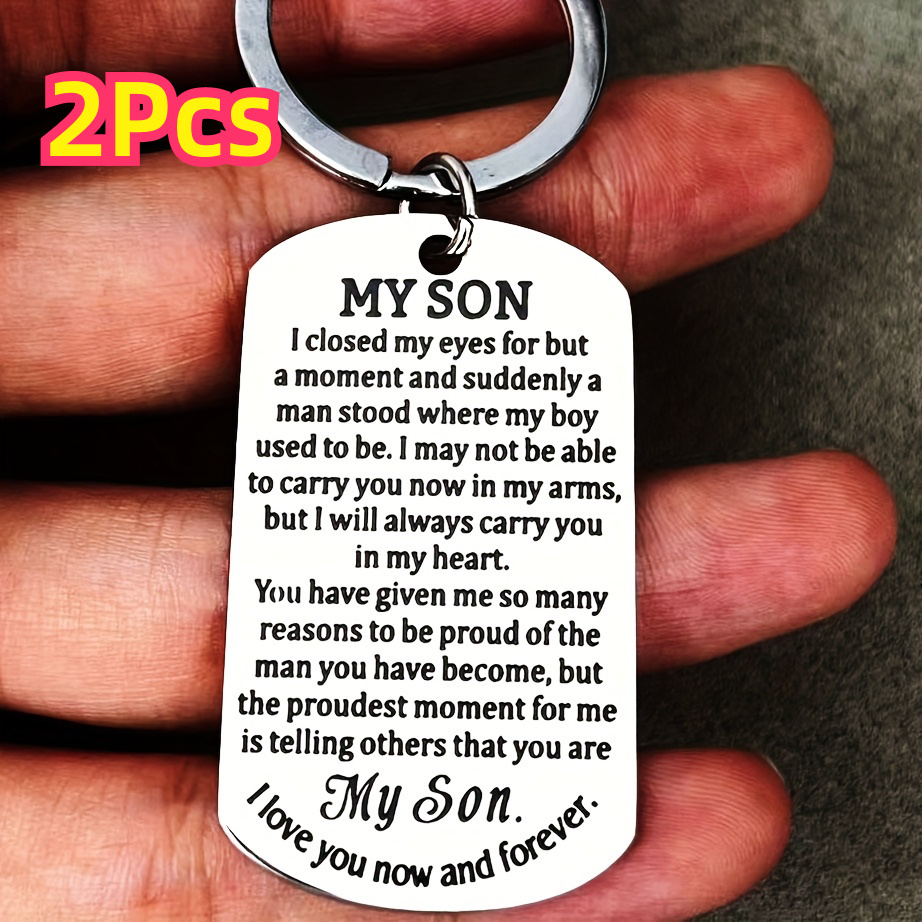 

2pcs Stainless Steel Inspirational Keychain Gift For Son - Engraved "my Son" Message, Elegant Design From Mom & Dad For Birthday, Graduation, Christmas, Or Back To School, Little Boy Gifts