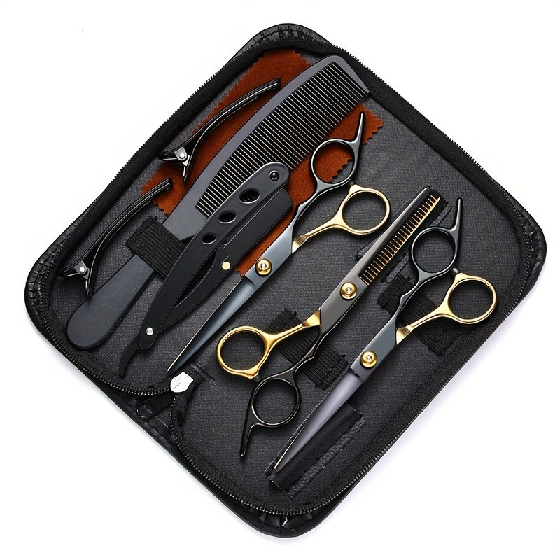 

9-piece Hair Cutting Shears Set, 6.0 Inch Professional Hairdressing Scissors Kit For Salon And Home, Unisex-adult Right Hand Texturizing Shears For Normal Hair, Relaxed Textured Hair, Unscented