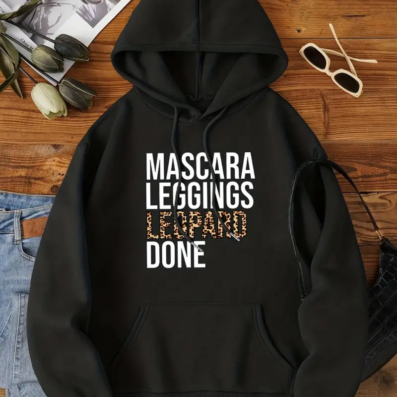 

Women's Casual Letter Print Hoodie - Drawstring, Long Sleeve Pullover For Fall & Winter, Machine Washable