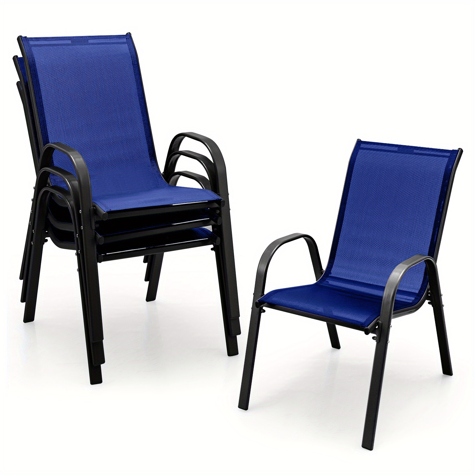 

Lifezeal Set Of 4 Patio Dining Chairs Stackable Armrest Space Saving Garden Navy