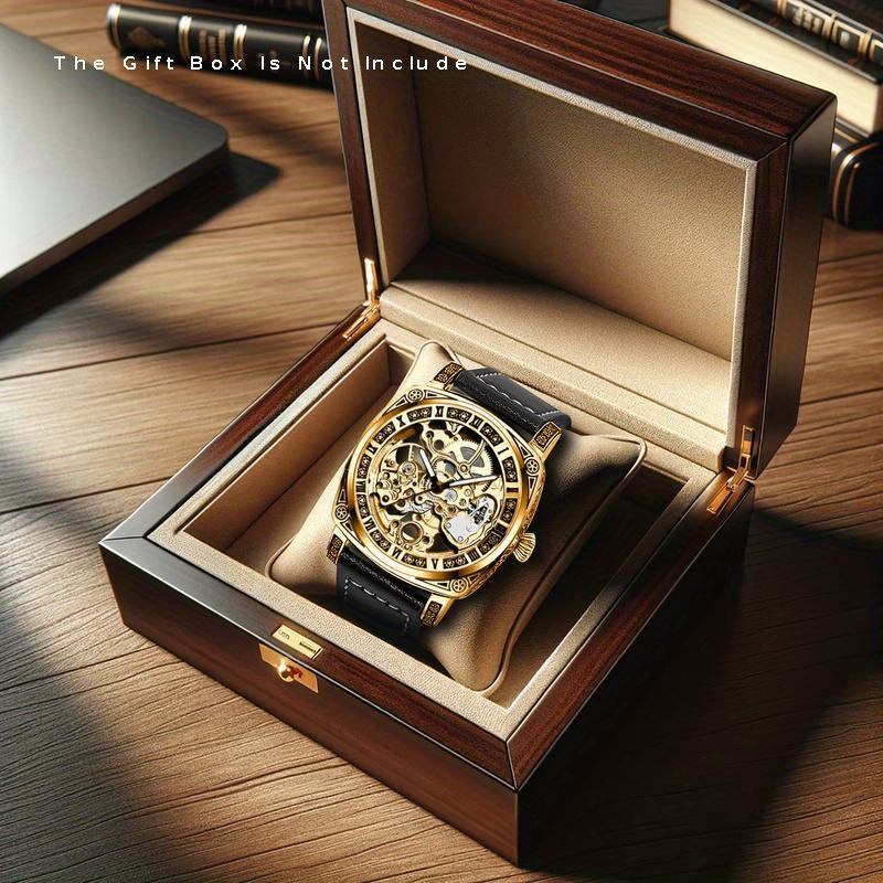  mens golden and classical hollow mechanical watch details 0