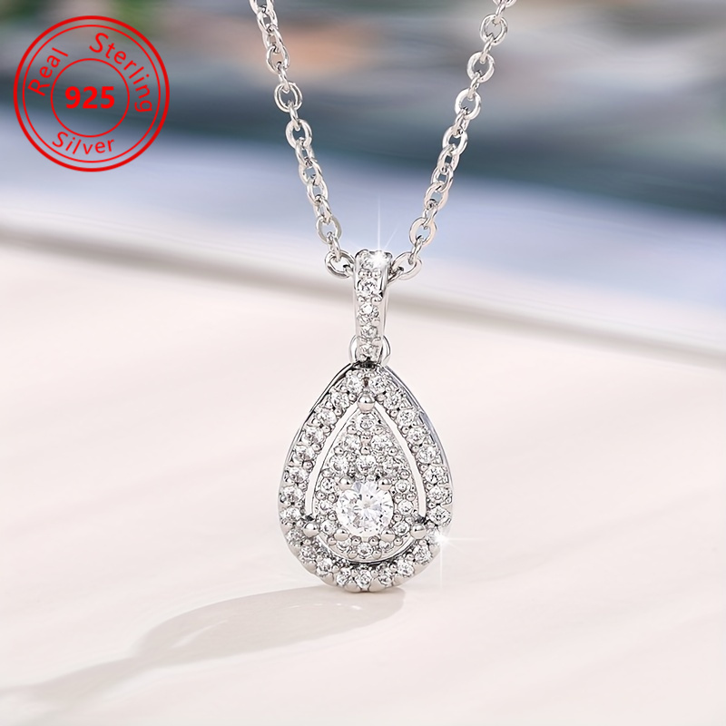 

1pc 925 Sterling Silvery Hollow Zirconia Pendant Necklace - Jewelry - Wedding And Party , Ideal Anniversary Gift