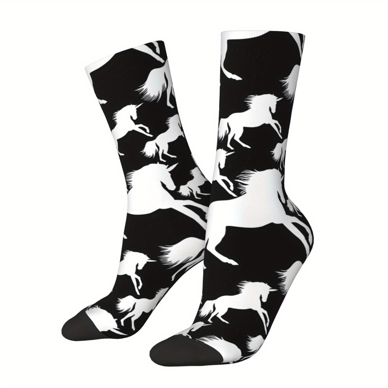 

Men's Unicorn Silhouette Novelty Socks - Vintage Hip Hop Style, Seamless Crew Design With Fun Cartoon Print, Perfect Gift Idea