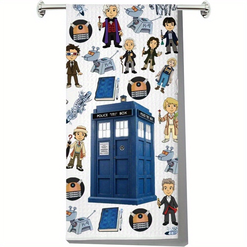 

Police Box Themed Kitchen Towel, 18x26 Inch, Contemporary Style, Soft Woven Polyester Dish Cloth, Machine Washable, Housewarming Gift For Fans