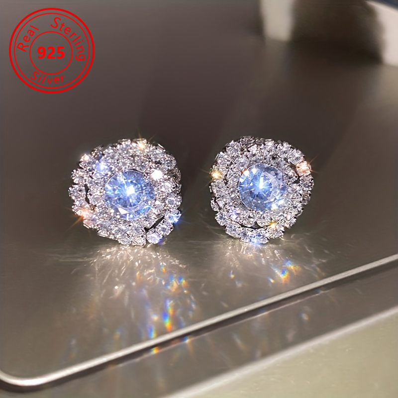 

1 Pair Of Exquisite Floral Stud 925 , Sparkling Zirconia Elegant Luxury Style, Suitable For Women Wedding Date Earrings