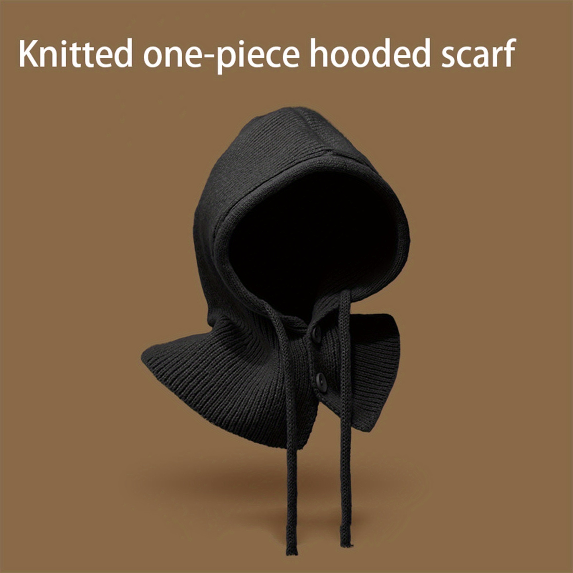 women hooded scarf hats solid color button drawstring - Temu display picture 1