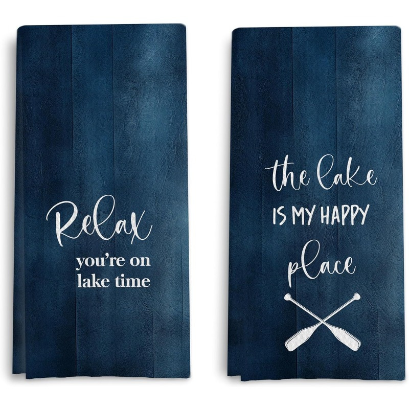 

2-pack Navy Kitchen Towels 18x26 Inches, Soft Polyester Dish Towels With Nautical Lake House Decor, Contemporary Style, Machine Washable For Home And Bathroom Use