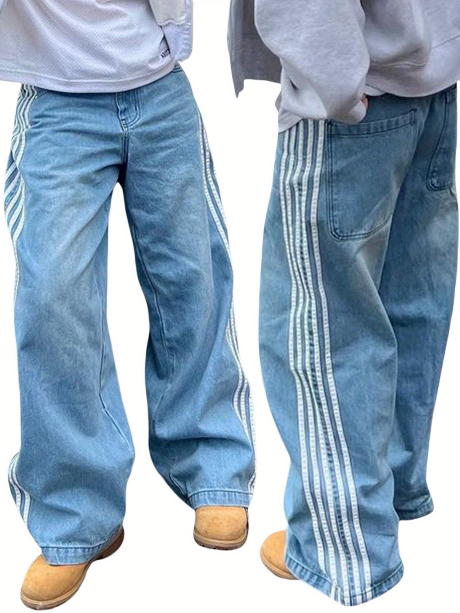 vintage y2k oversized baggy denim women side stripe - Temu