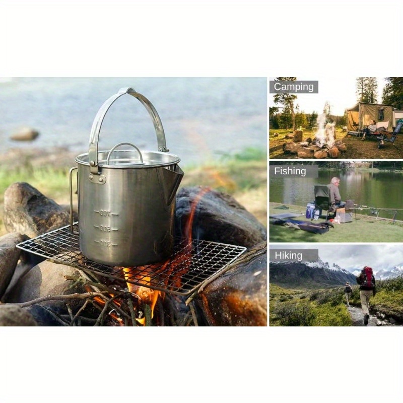 portable stainless steel camping kettle 1 2l ideal for hiking picnics   handles lid