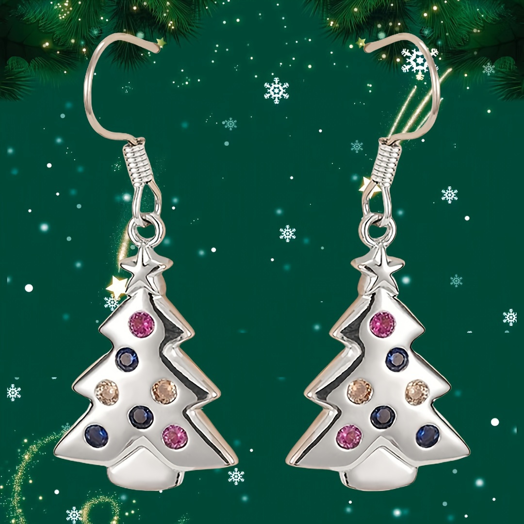 Image of Stylish And Vibrant Drop Earrings Featuring Colorful Zirconia In Of A Christmas Tree, Perfect For Women To Wear At Parties, On Vacations, Or For . A Chic Addition To Your Christmas Jewelry Collection