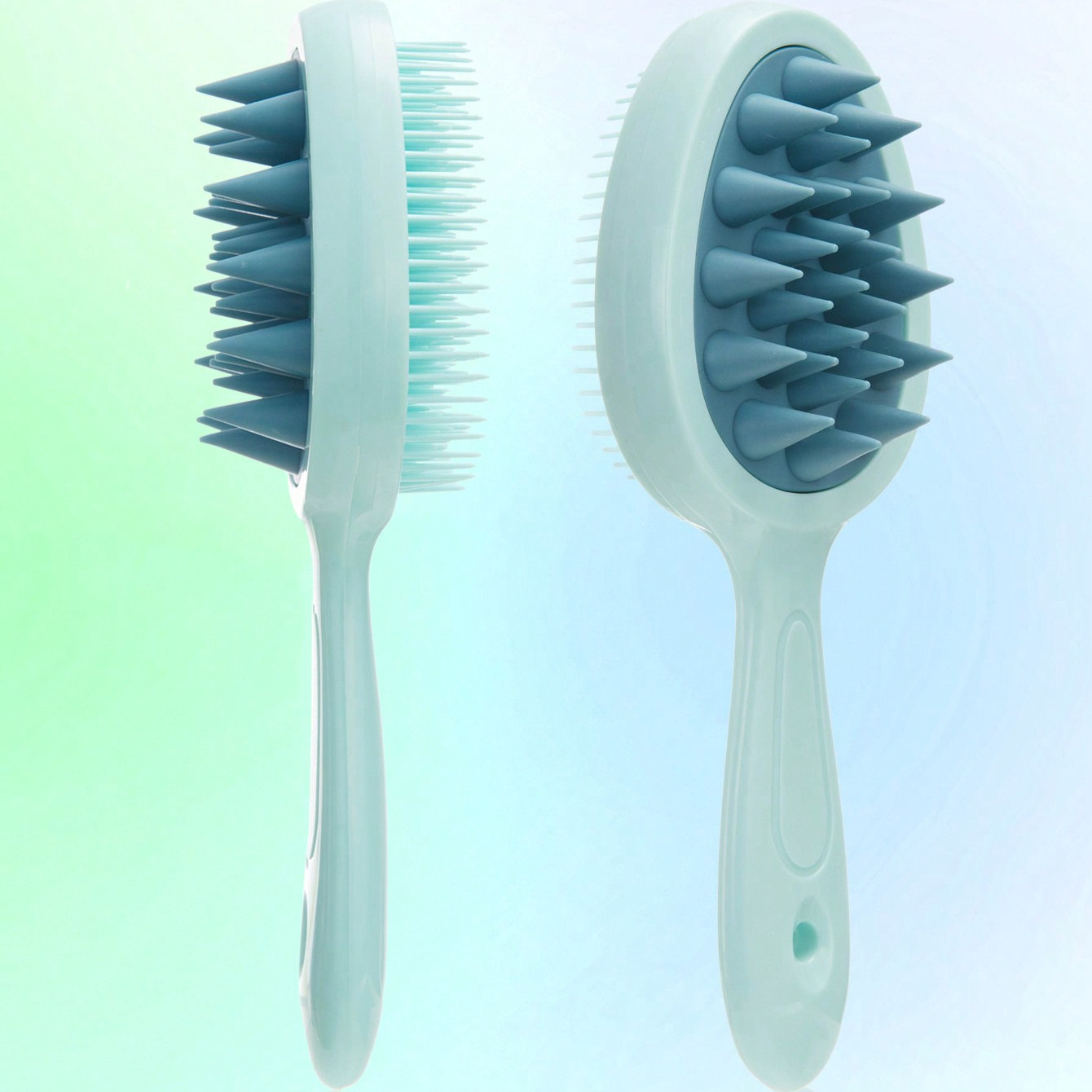 TEMU Brosse Démêlante 2-en-1 – Peigne de Finition à Double Usage avec Massant du Cuir et Manche Long pour Utilisation sur Mèches Séchées ou Humides,