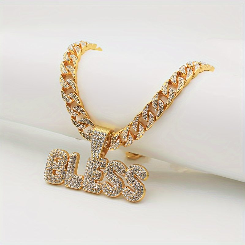 

1 Stylish Letter Bless Pendant Hip Hop Cuban Chain High Jewelry Elegant Accessories Popular Fashion