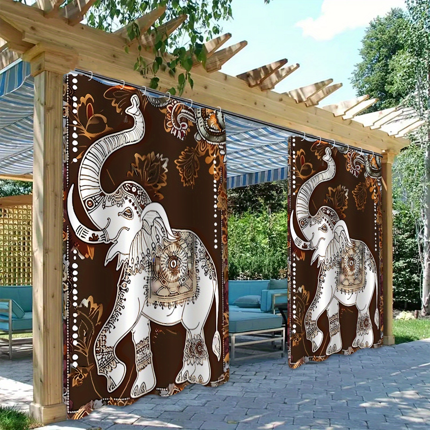 Elephant unfinished material curtain window panel africa safari fashion kenya