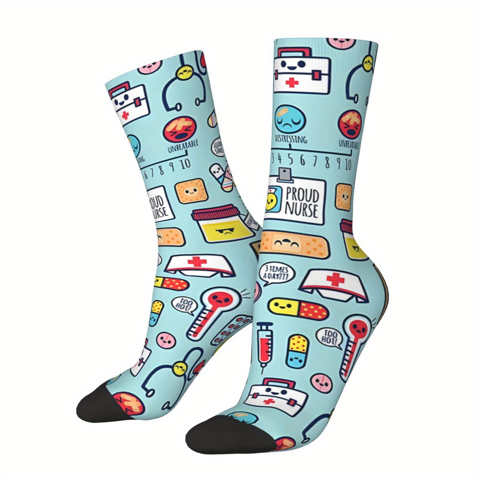 

1 Pair Nurse-themed Socks - Knit Polyester Fabric With Elastane - Hand Washable, Unisex Random Socks For Men And Women