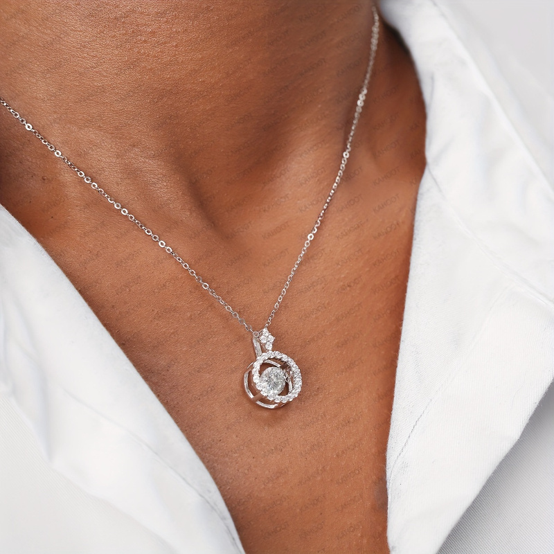 Image of 925 Silver 1 Carat Round Moissanite Dangle Pendant Necklace Unisex Trendy Elegant Romantic Versatile Clavicle Chain Ideal For Daily Wear Party Holiday Anniversary Gift With Box
