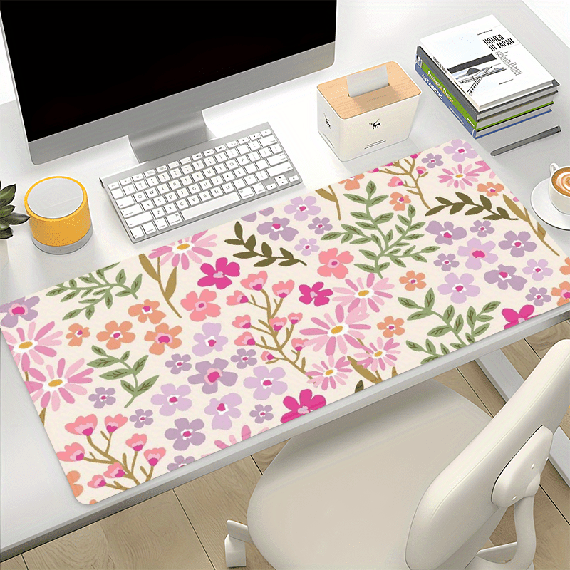 

Floral Daisy Print Extended Gaming Mouse Pad With Non-slip Rubber Base, Large Office Desk Mat For Computer Keyboard - Durable Oblong Mousepad, Home & Office Desk Accessories - 35.4x15.7 Inches