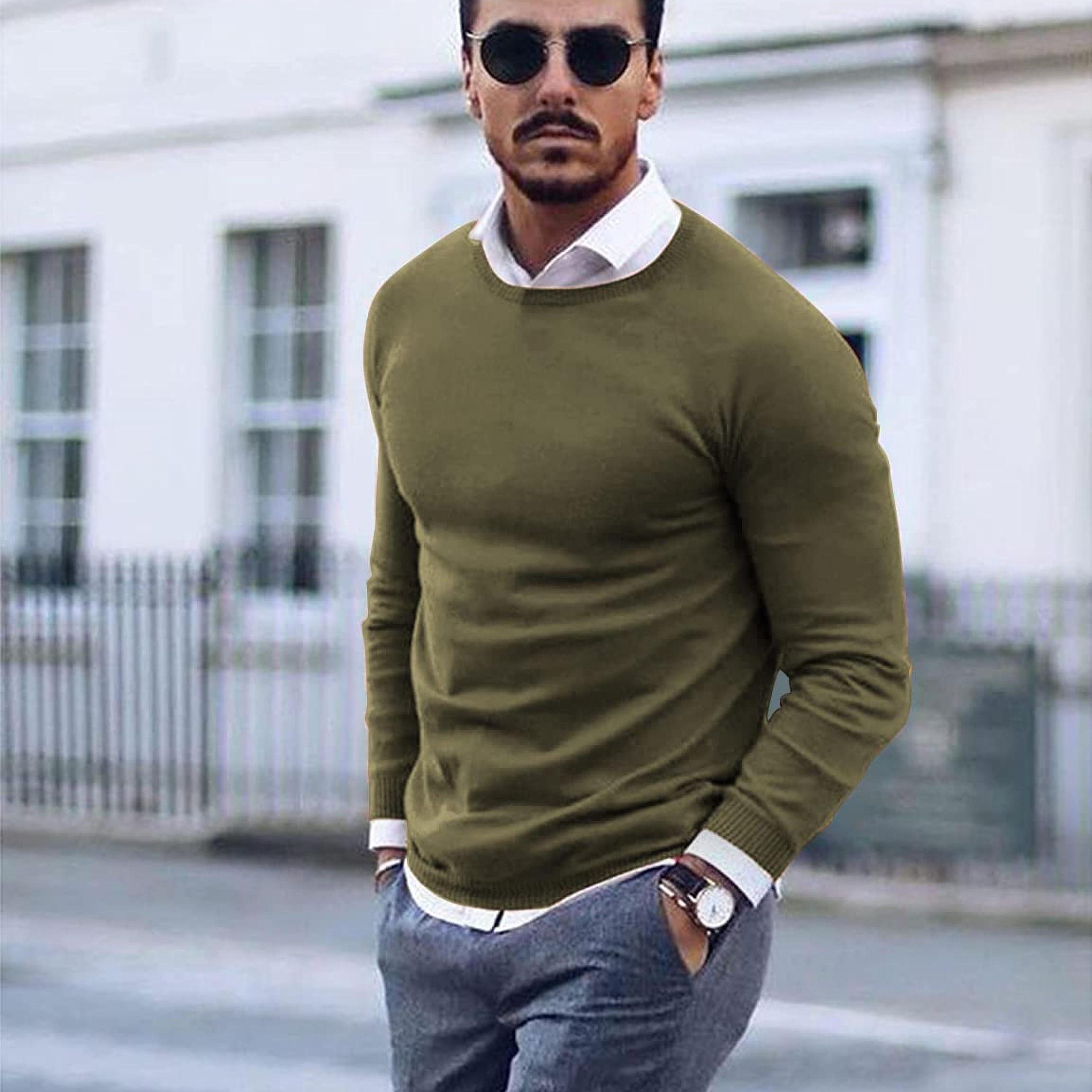 

Men's Pullover With Crew Neck Knitted Jumper Fine Knit Winter Jumper Sweater Men Slim Fit Lightweight Sweatshirts Knitted Pullover For Casual Or Dressy Wear