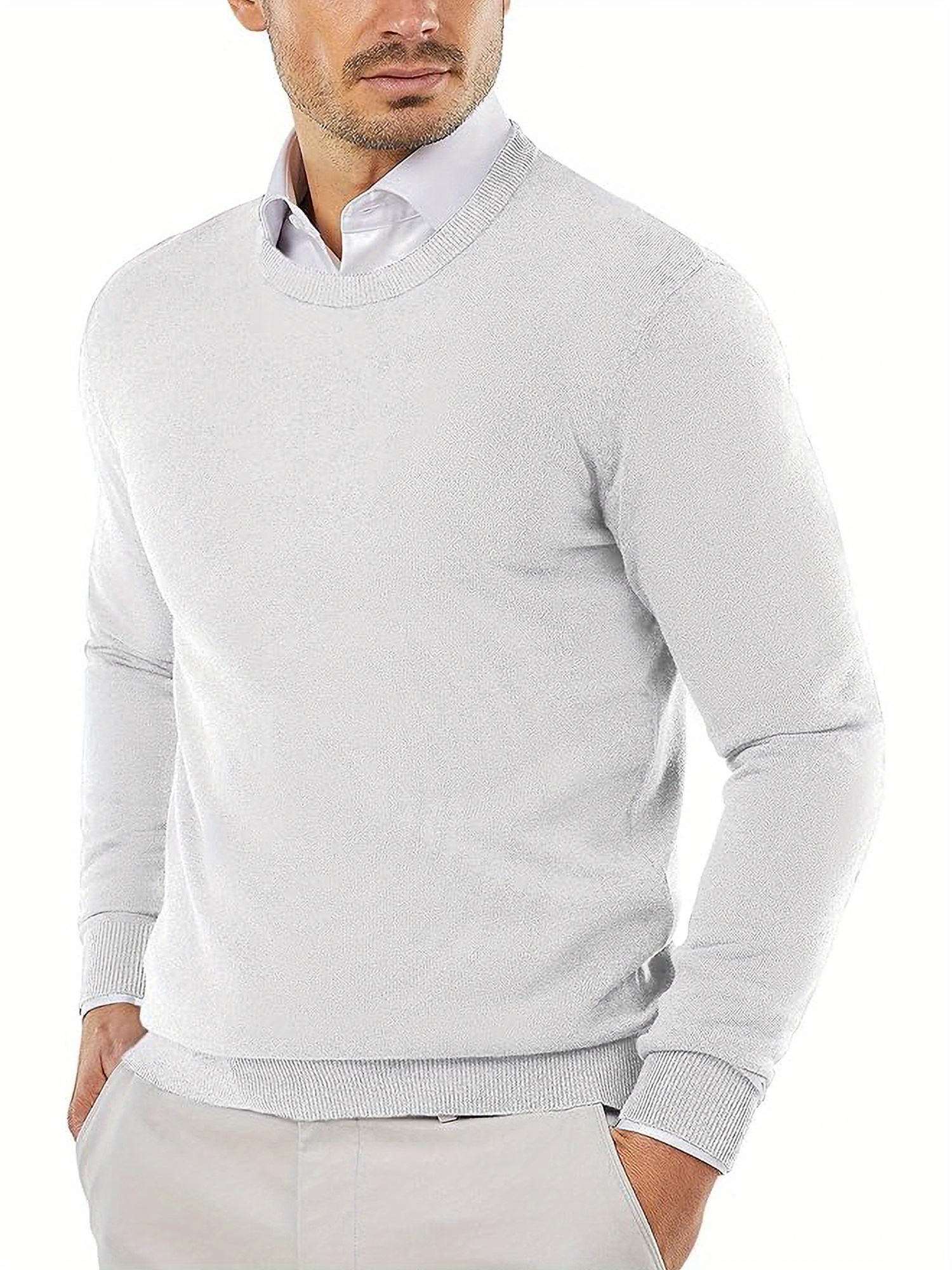 „ELESOL“ Vyrų Lengvas Megztinis su Apvalia Iškirpte - Minkštas Poliesterinis Megztinis Rudeniui/Žiemai, Kasdienis ir Šventinis, Vienaspalvis, Skalbiamas Mašinoje, Universalus Vyrų Megztinis | Apvalios Iškirptės Megztinis | Patogus Tinka