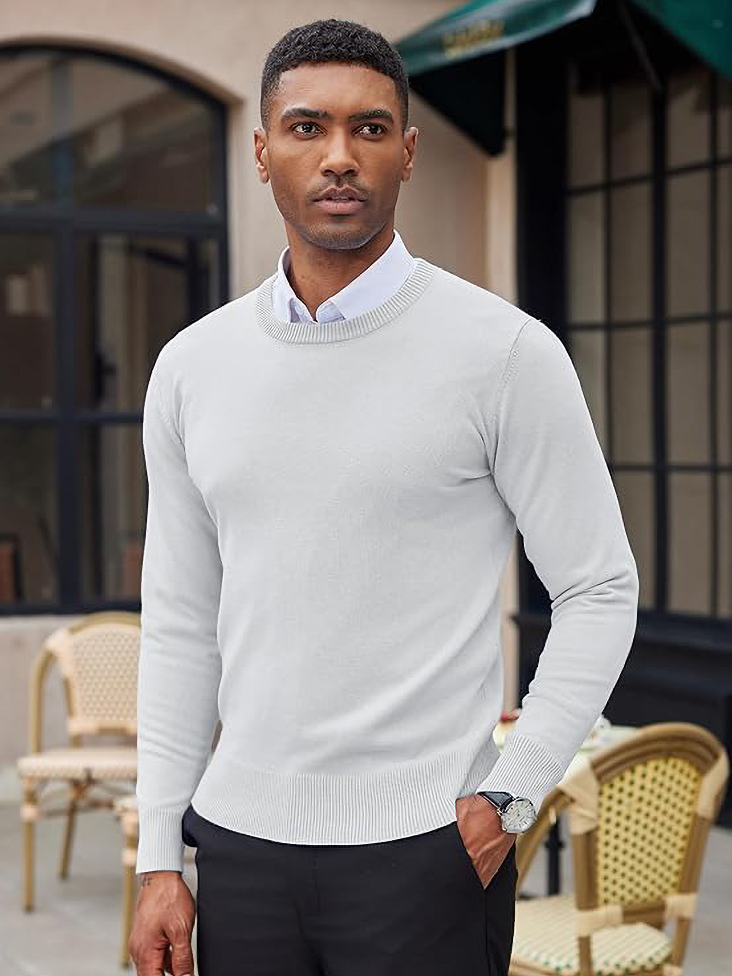 „ELESOL“ Vyrų Lengvas Megztinis su Apvalia Iškirpte - Minkštas Poliesterinis Megztinis Rudeniui/Žiemai, Kasdienis ir Šventinis, Vienaspalvis, Skalbiamas Mašinoje, Universalus Vyrų Megztinis | Apvalios Iškirptės Megztinis | Patogus Tinka