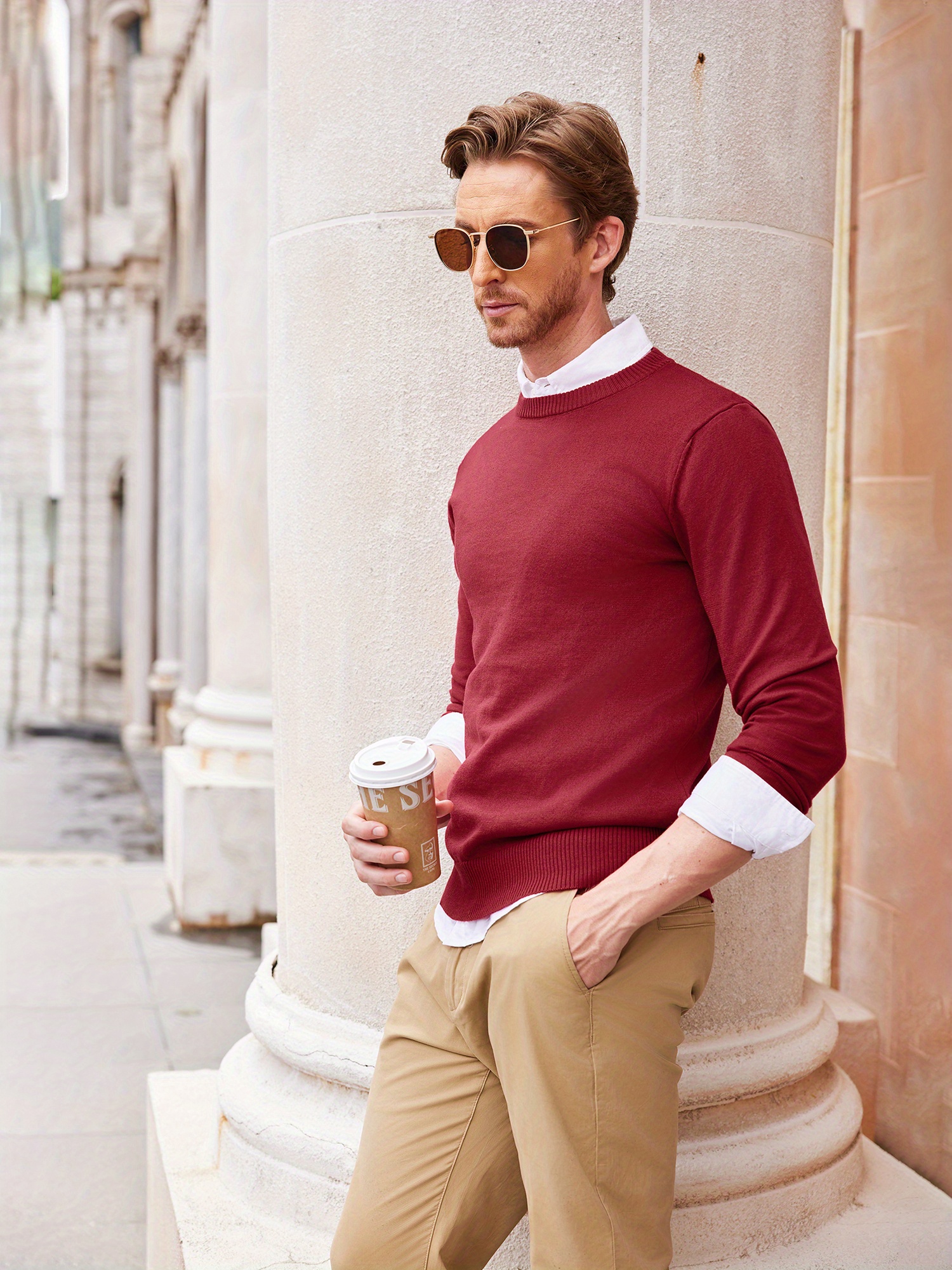 „ELESOL“ Vyrų Lengvas Megztinis su Apvalia Iškirpte - Minkštas Poliesterinis Megztinis Rudeniui/Žiemai, Kasdienis ir Šventinis, Vienaspalvis, Skalbiamas Mašinoje, Universalus Vyrų Megztinis | Apvalios Iškirptės Megztinis | Patogus Tinka